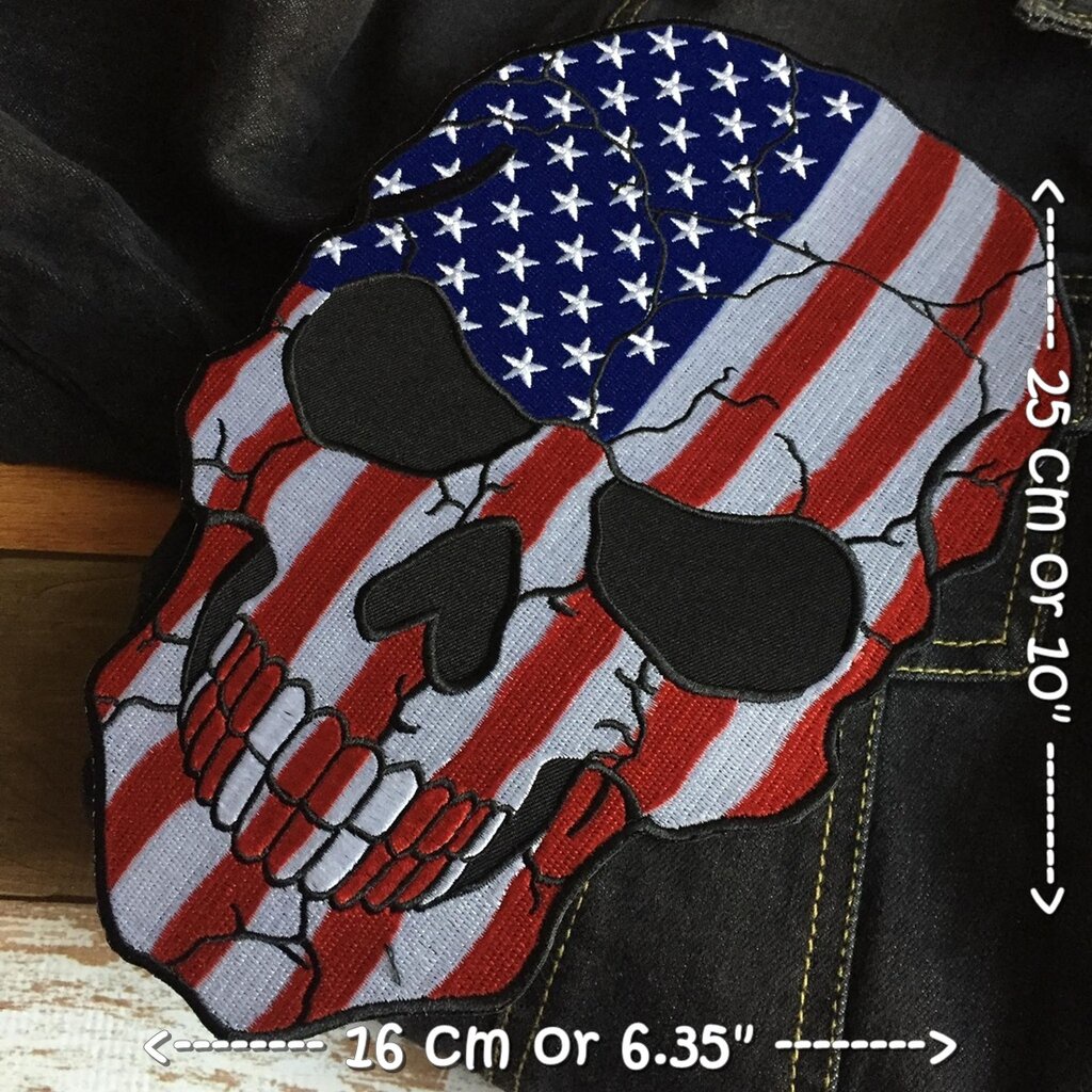กะโหลก ลายธงชาติอเมริกา US Flag Skull ไบค์เกอร์ มอเตอร์ไซค์ ตัวรีดติดเสื้อ อาร์มรีด อาร์มปัก ตกแต่งเสื้อผ้า หมวก กระเ...