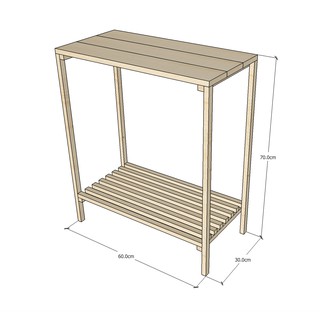 ชั้นไม้สน วางของ ขนาด 30x60x70 cm พร้อมเคลือบ