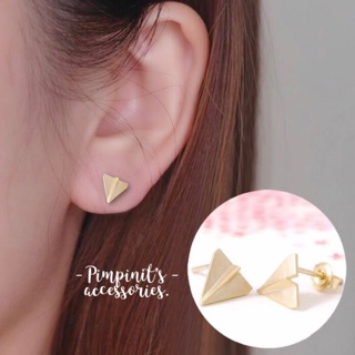 🇹🇭 พร้อมส่ง : ต่างหูสไตล์มินิมอลลายจรวดกระดาษ | Origami Plane Minimalist Stud Earring.