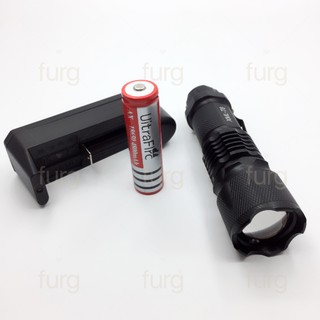 Furg 0070300499 ไฟฉาย XML-T6 180 lumens ไฟฉายลำแสง ไฟฉายแรงสูง ส่องไกล + ถ่าน และที่ชาร์จ ( Black )