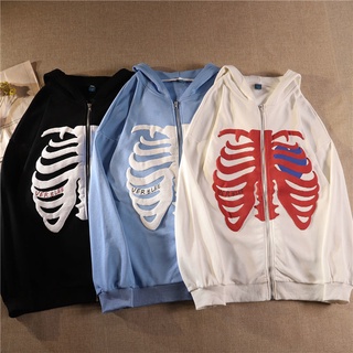 Fashion Hot-selling Skeleton Printing Anime Men Women Long-sleeved Zipper Hoodie Jacket Loose Streetwear Y2K Pullover