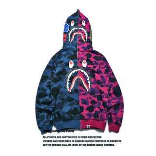 งานสวยซิปโลหะ⭐️Bape SHARK blue purple camouflage stitching shark zipper sweater