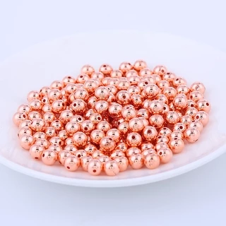 Ccb ลูกปัดพลาสติก ชุบไฟฟ้า ทรงกลม รูตรง สีทอง และสีเงิน