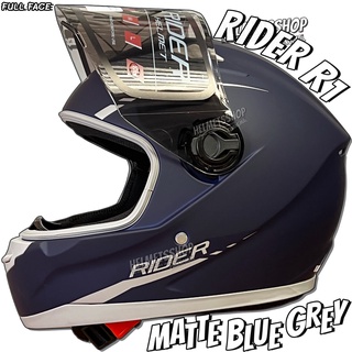 RIDER R1 Matte BLUE GREY [ เต็มใบ ] [ ทรงเล็ก ] [ แว่นชั้นเดียว ] [ นวมถอดซักได้ ]