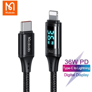 Mcdodo สายชาร์จ ip. Digital HD PD type C to ip. max.36w พร้อมจอดิจิตอลแสดงค่าการชาร์จเป็นวัตต์