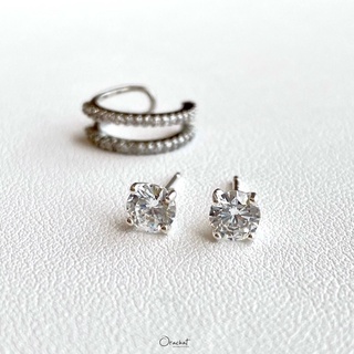 5 mm. 14k - ear cuff earrings set. (เซ็ตต่างหู + ear cuff งานเงินแท้ และงานชุบทองคำขาว)