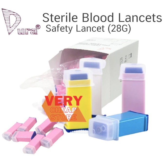 Dura Sterile Blood Lancets Safety Lancet 28G สีชมพู เข็มปราศจากเชื้อ ใช้แล้วทิ้ง