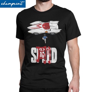 ผ้าฝ้าย 100%เสื้อยืดแขนสั้นลําลอง คอกลม ผ้าฝ้าย พิมพ์ลายอนิเมะ Speed Racer Mach 5 สําหรับผู้ชายS-3XL