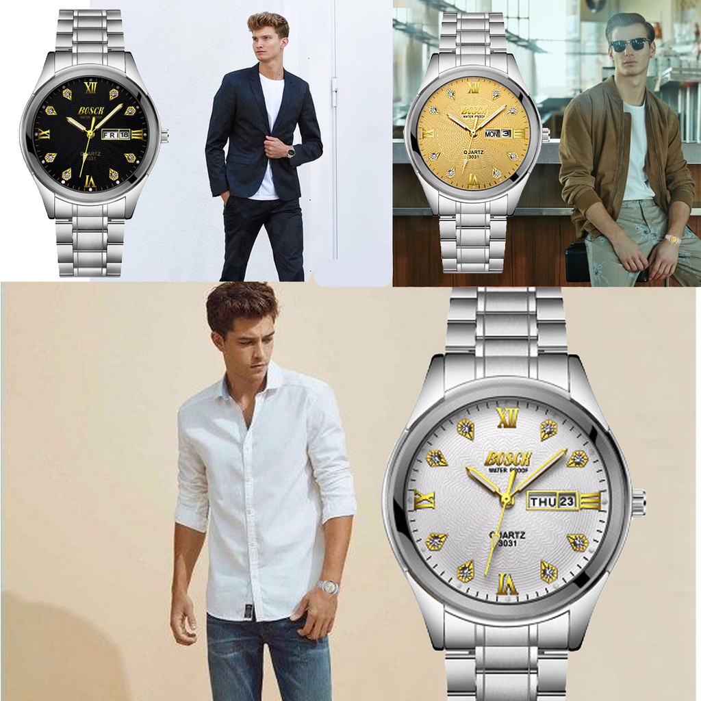 Bosck Man TachyMeter นาฬิกาข้อมือ ผู้ชาย สายเหล็ก แฟชั่น สายสแตนเลสเงิน ขอบหยัก รุ่น Bosck Men/Silve