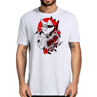 คอลูกเรือเสื้อยืด พิมพ์ลายแมว Katana Ninja Kitty สไตล์ญี่ปุ่น สําหรับผู้หญิงS-5XL