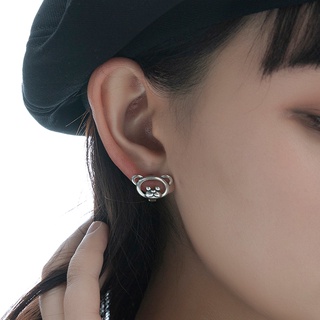[พร้อมส่ง] ต่างหูก้านเงิน S925 ต่างหูห่วงน่ารักรูปหน้าหมีสีเงิน Silver925