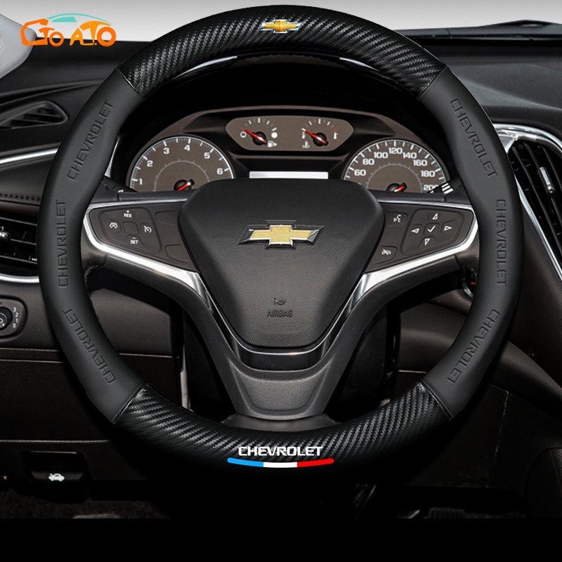 Gtioato 38 ซม.พวงมาลัยรถคาร์บอนไฟเบอร์หนังพวงมาลัยรถพวงมาลัยสําหรับ Chevrolet Sonic Captiva Cruze Aveo Camaro Optra Zafira Colorado Spark