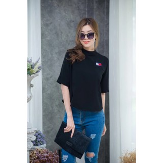 5116 Top คอกลมสีพื้นปักลาย ผ้า Chiffon  #76