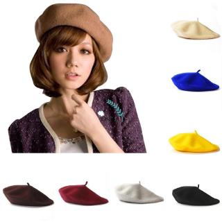 หมวก Beret สำหรับผู้หญิงสีทึบ Kupluk สี Warnia Wool / Beret Hat