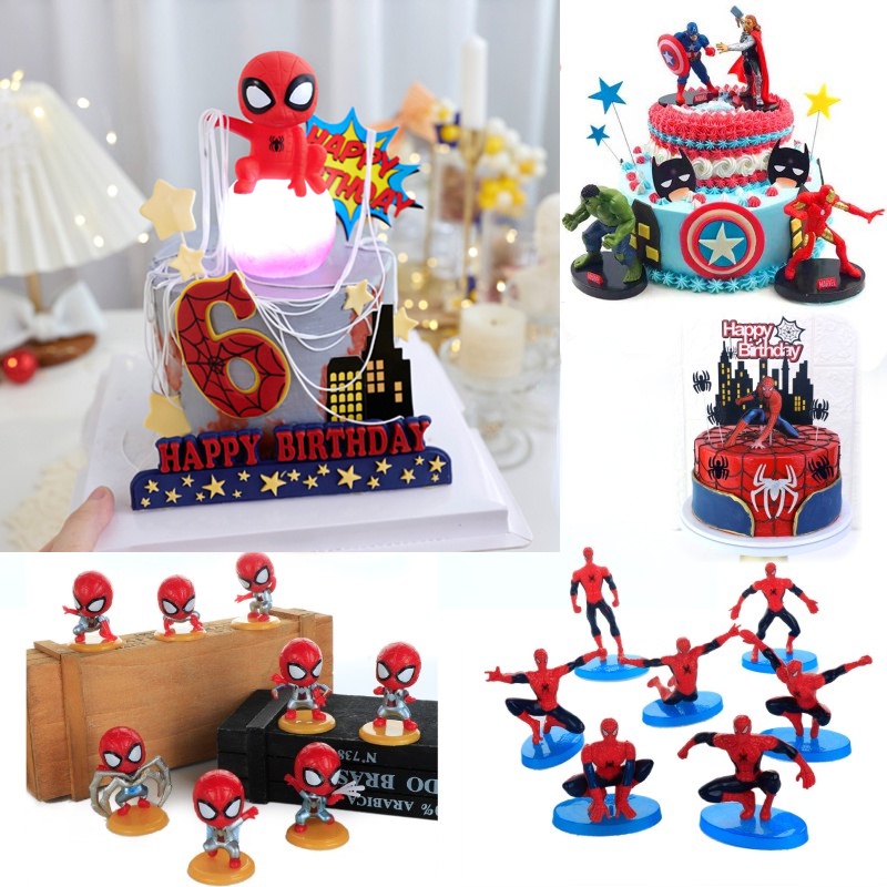 พร้อมสต็อก Spiderman Theme Avenger ตุ๊กตาเค้กวันเกิดตกแต่งเค้ก Topper ตกแต่ง