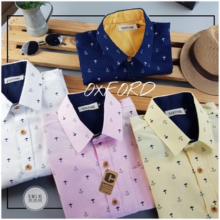 เสื้อเชิ้ตแขนสั้น คอปก ผ้า Oxford ลายเครื่องบิน มีถึง 4XL