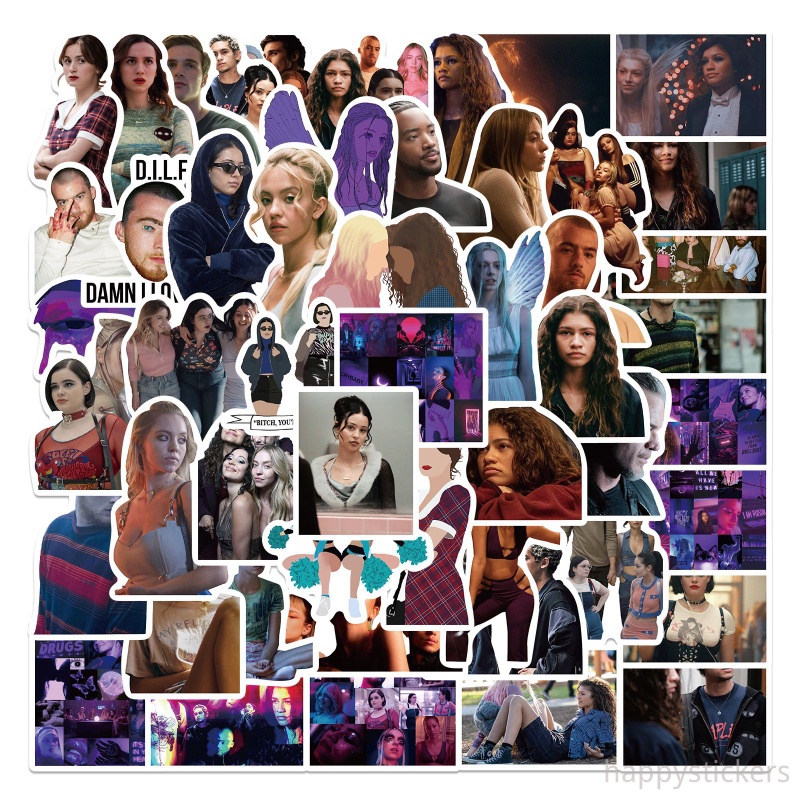 สติ๊กเกอร์ Euphoria 50 ชิ้นสติกเกอร์ละคร Euphoria Season 2 สติ๊กเกอร์กันน้ําสําหรับแล็ปท็อปสเก็ตบอร์