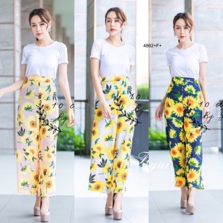 J4862 Set 2 ชิ้น เสื้อยืดสีขาว + กางเกงขายาวลายดอกทานตะวัน