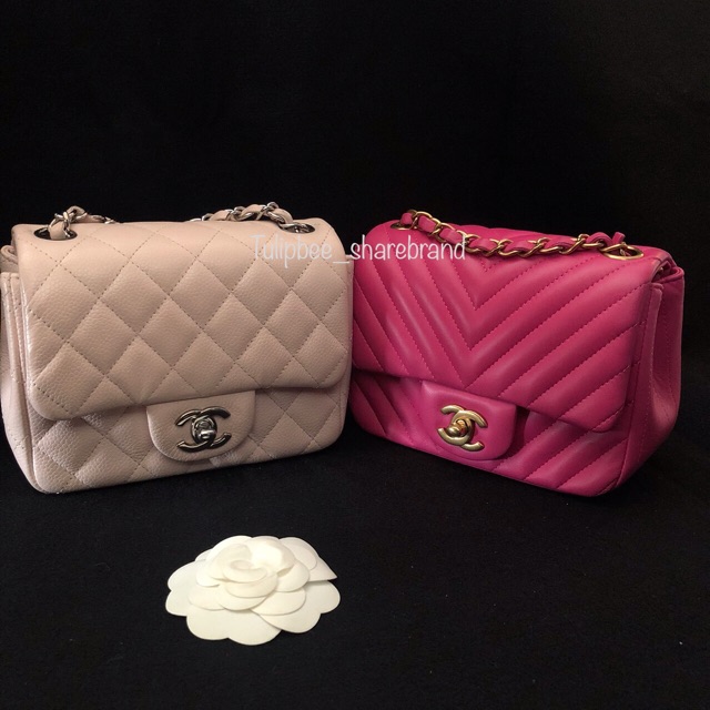 Chanel mini 7 แท้ สี baby pink shw holo18