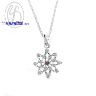 Finejewelthai-จี้โกเมน-โกเมน-จี้เงินแท้-จี้เพชรCZ-พลอยประจำเดือนเกิด-Garnet-Silver-Pendant-Birthstone-P1094gm00e