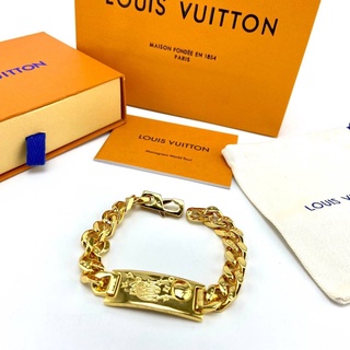 LOUIS VUITTON LV X NBA ENGRAVED BASKETBALL PATTERN BAR CHARM MALE GOLD-PLATED THICK LINK CHAIN BRACELET สร้อยข้อมือโซ่