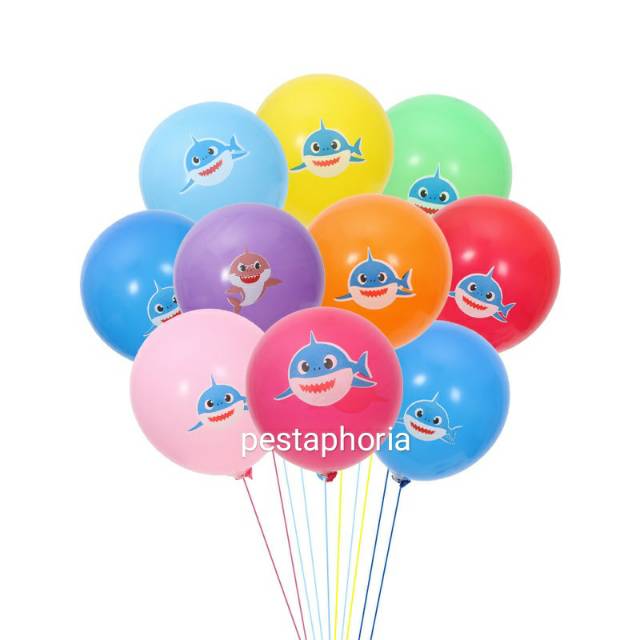 ลูกโป่งยาง 10 ชิ้น / น้ํายาง ขนาด 12 นิ้ว ปลาฉลาม / Baby Shark Motif
