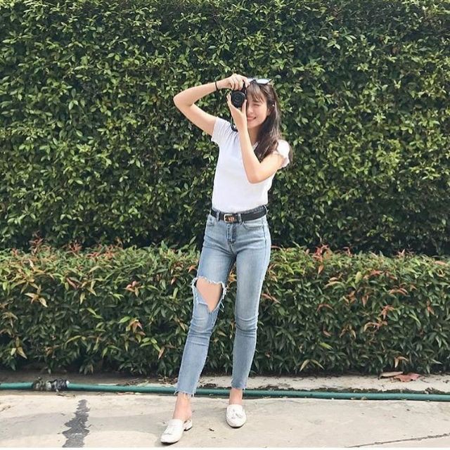 ❁🌈SpinnyHouse🌈 กางเกงยีนส์ #521 ยีนส์เกาหลีขาดทรงกระบอก ยีนส์ป้ายwow