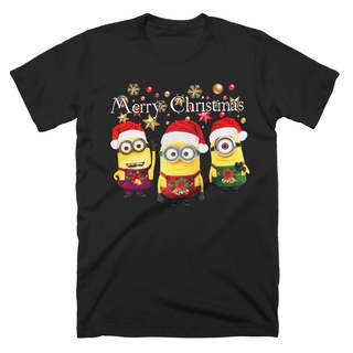 เสื้อยืดโอเวอร์ไซส์เสื้อยืด พิมพ์ลายมินเนี่ยน Merry Christmas ตลก ของขวัญคริสต์มาส สําหรับผู้ชาย ไซซ์ S - 5XLS-3XL