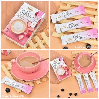 (Pre Order) Blendy Cafe Latory Strawberry milk tea (11g x 6stick).  ชานมรสสตอเบอรี่พร้อมชงจากญี่ปุ่น