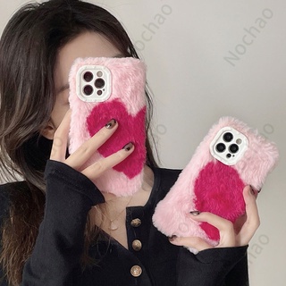 เคสป้องกันโทรศัพท์มือถือ ผ้ากํามะหยี่ขนนิ่ม ขนนิ่ม สีชมพู สําหรับ Iphone 13 promax 11 6s 7s plus