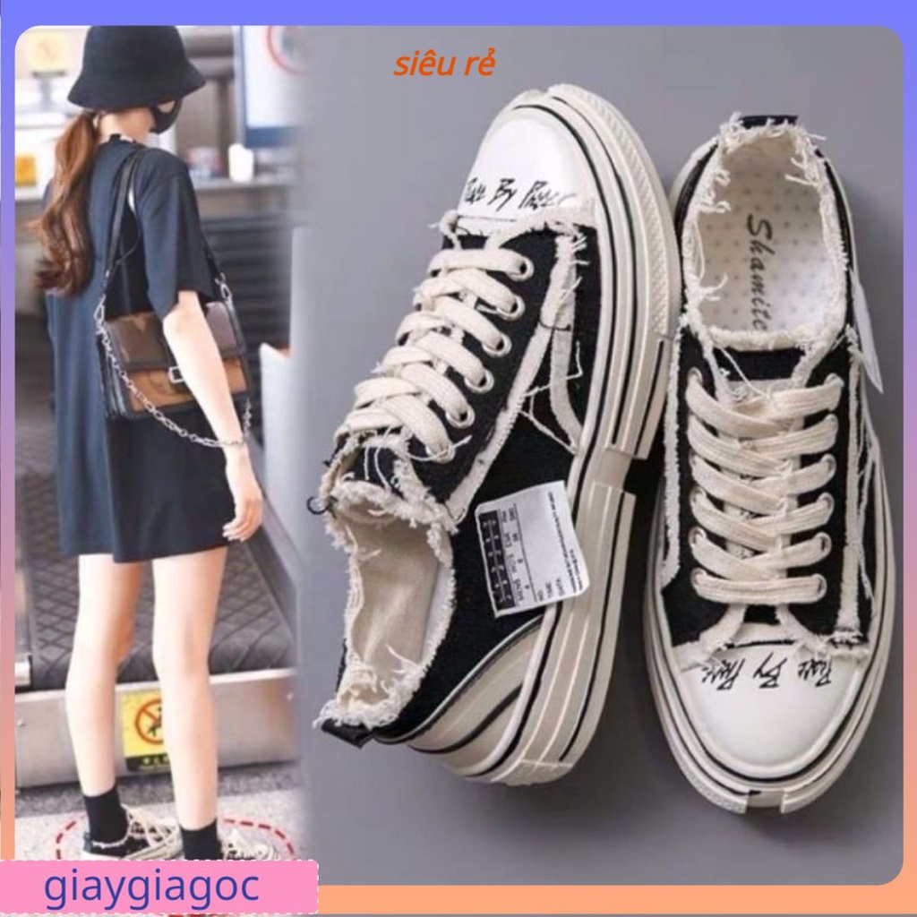 รองเท้า Giaygiagoc[ รองเท้าผ้าใบ xVESSEL พร้อมพื้นรองเท้าสีขาวฉีกขาด สูง 3-4 ซม. แฟชั่นผู้ชายและผู้ห