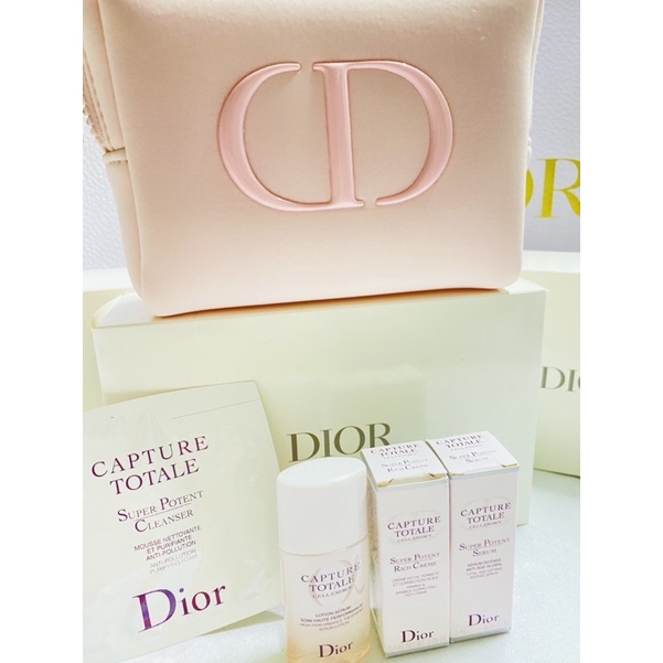Dior Capture Totale Set (Super Potent Serum, Rich Creme, Lotion Serum, cleanser) พร้อมกระเป๋าเครื่องสำอางค์สีชมพู แท้ 💯