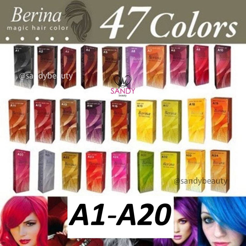 ขายดี! ครีมย้อมผม BERINA เบอริน่า A1-A20 ปริมาณ 60 กรัม ราคาถูก สีติดทน ผมไม่แห้งเสีย สามารถทำได้เอง