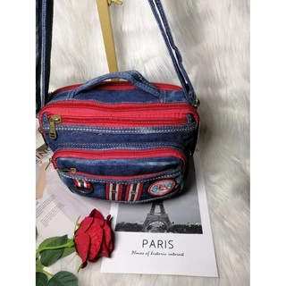 แฟชั่นกระเป๋าสะพายหูถือรุ่นผ้ายีนต์ใบใหญ่