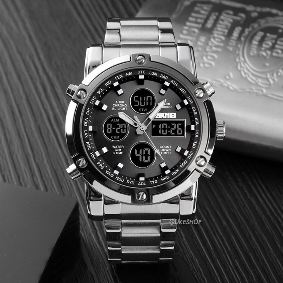 นาฬิกาดิดิจิตอล นาฬิกาข้อมือผู้หญิง [โค้ด11FASH11ลด120] ส่งจากไทย SKMEI 1389 แท้ 100% นาฬิกาข้อมือผู้ชาย สายสแตนเลส กันน