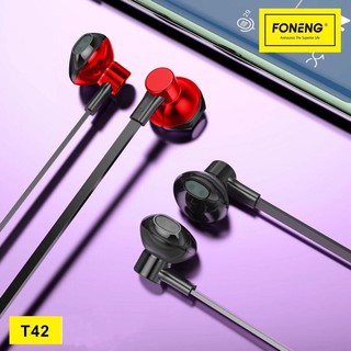 Foneng T42 หูฟัง หูฟังสเตอริโอ หูฟังไมโครโฟน Stereo Music in-ear ปรับเสียง รับสาย