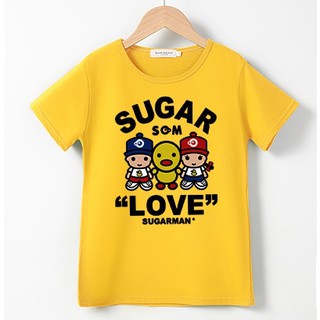 Bykidsเสื้อผ้าเด็กเสื้อคอกลมแขนสั้นคอตตอน100%ลายsugarผ้านุ่มใส่สบายมี8สี6ไซส์ให้เลือก