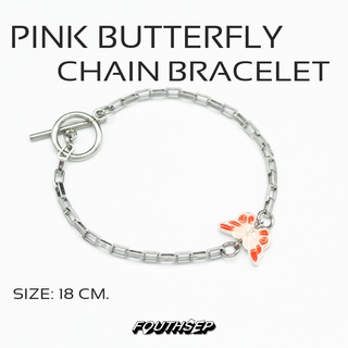 พร้อมส่ง 💥 Pink Butterfly Chain Bracelet กำไลข้อมือแสตนเลส