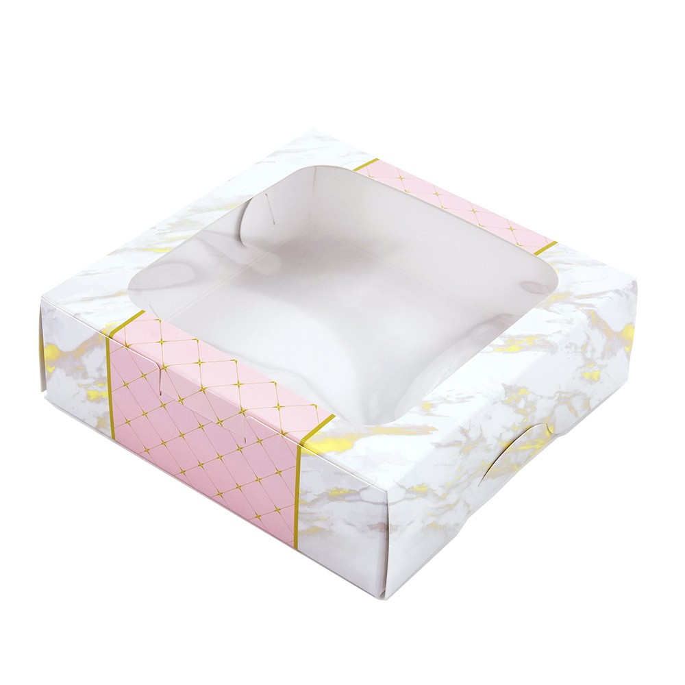 (BB01-หินอ่อน)กล่องเบเกอรี่ฟู้ดเกรด 1/2 ปอนด์ทรงเตี้ย ขนาด 16 x 16 x 5 cm. 10ใบ/แพ็ค