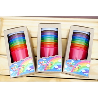 Rainbow Cup Set แก้วเล่นกับ กระดุมยักษ์ ปอมปอม ใส่น้ำ ใส่อาหาร 10 ใบ 10 สี BPA Free (11024)