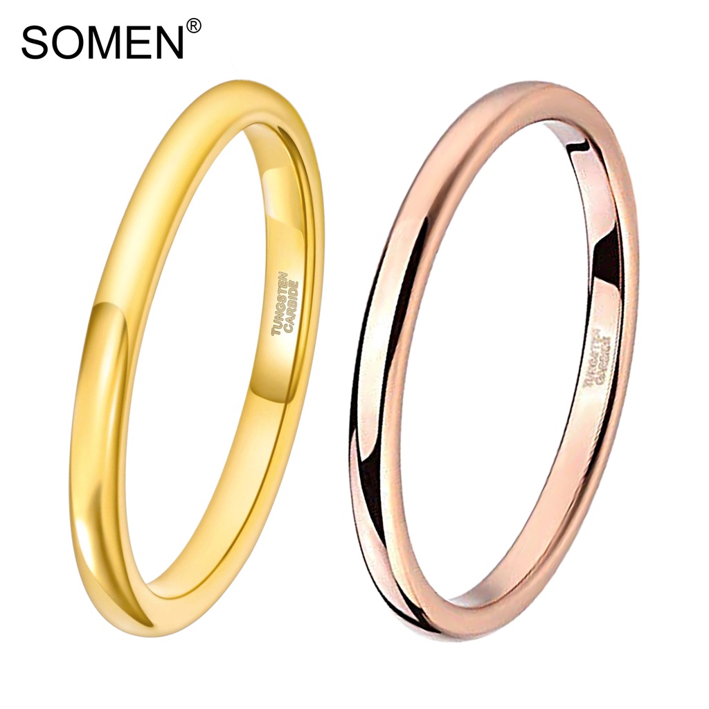 Somen แหวนทังสเตน 2 มม. สําหรับผู้หญิง ทอง / โรสโกลด์ ขัดเงา หมั้น งานแต่งงาน ขนาด 4-12
