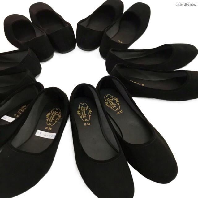 มีสินค้า36-44 รองเท้าคัชชูส้นเตี้ย กำมะหยี่สีดำ ใส่เรียนใส่ทำงาน พื้นเรียบ ดำขน รองเท้านักศึกษา