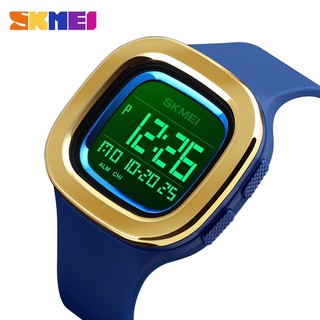 SKMEI Official 1580 เครื่องญี่ปุ่น ระบบQuartz digital ทรงสี่เหลี่ยมเรือนสแตนเลสสายซิลิคอน กันน้ำ ฟังชั่นครบ