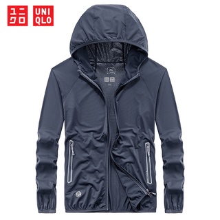 Uniqlo เสื้อแจ็กเก็ต มีฮู้ด กันลม ป้องกันรังสียูวี เหมาะกับฤดูร้อน สําหรับผู้ชาย