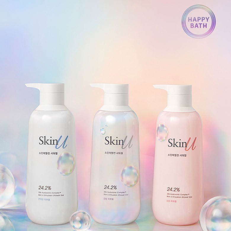 🌟พร้อมส่ง Happy Bath Skin U Skin Emulsion Shower Gel 600ml. เจลอาบน้ำฟองนุ่ม