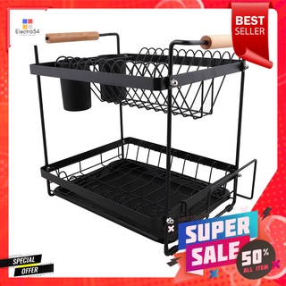 ชั้นคว่ำจาน 2 ชั้น พร้อมถาดรองน้ำและด้ามจับไม้ KECH MODISH สีดำ2-TIER DISH DRAINER WITH WATER TRAY AND WOODEN HANDLE KEC