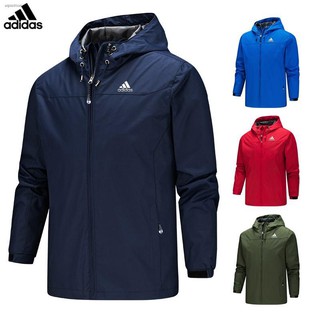 Adidas เสื้อแจ็คเก็ตกันฝนสําหรับผู้ชายแขนยาวมีฮู้ดกันน้ํา