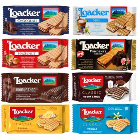 ล็อคเกอร์ ขนมเวเฟอร์สอดไส้ครีมนำเข้าจากอิตาลี (Loacker Fondente/Loacker Cocoa&Milk) 45 กรัม มีให้เลื