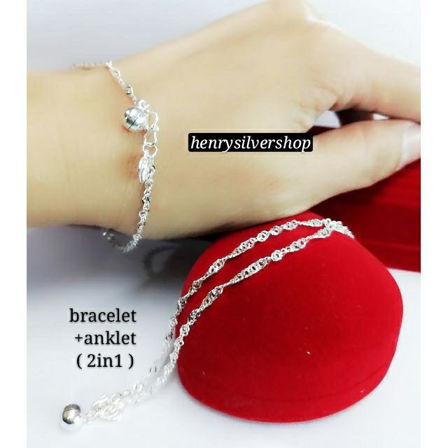 สร้อยข้อมือเงิน 925 สร้อยข้อเท้าสําหรับผู้หญิง Gelang Tangan Gelang Kaki Wanita Perak Tulen 925 สร้อ