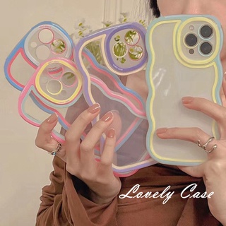 Compatible For iPhone 14 13 12 11 Pro Max X XR Xs Max 8 7 Plus SE 2020 Phone Case Macaron Color Wave Edge Soft Clear Cover